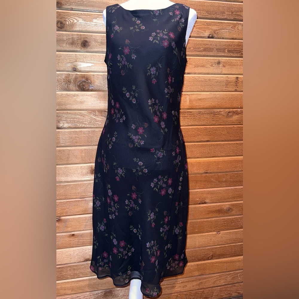 Allen B. By Allen Schwartz Black Floral Sleeveless Midi Dress Sz 8